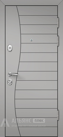 Фото «Входная дверь бетон светлый с алюминиевой кромкой и зеркалом №127»