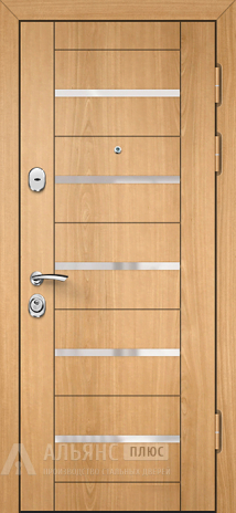 Фото «Входная дверь в отделке дуб с зеркальной вставкой и молдингом №128»